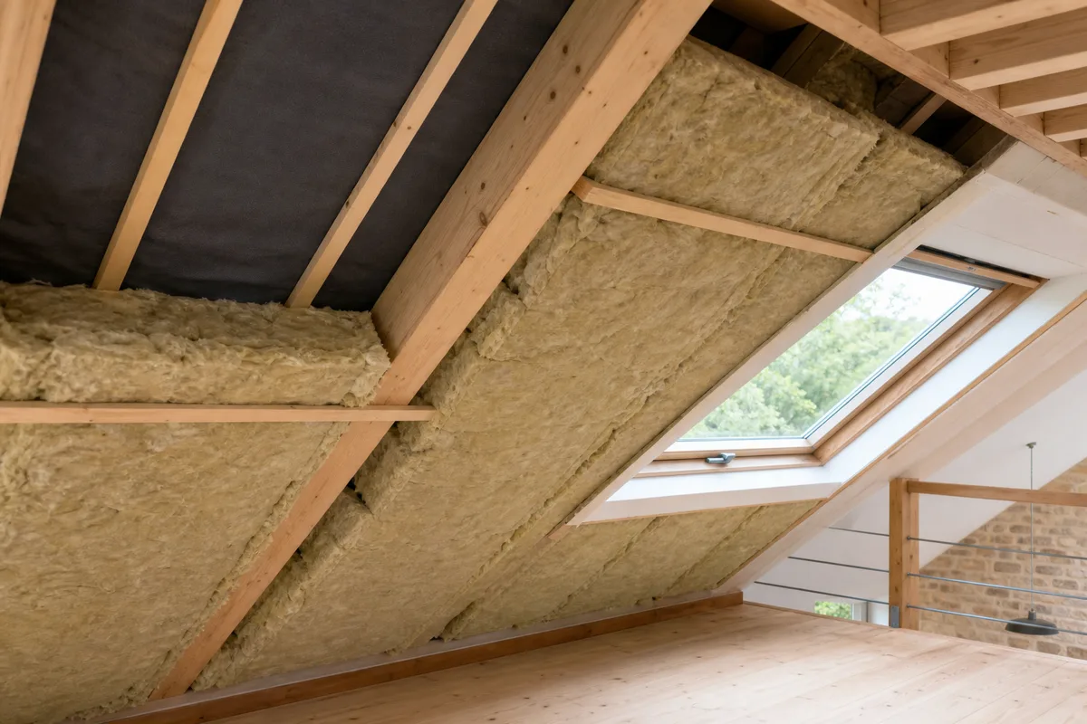 Combles aménagés avec isolant sous rampants et lame d&rsquo;air ventilée visible sous la couverture